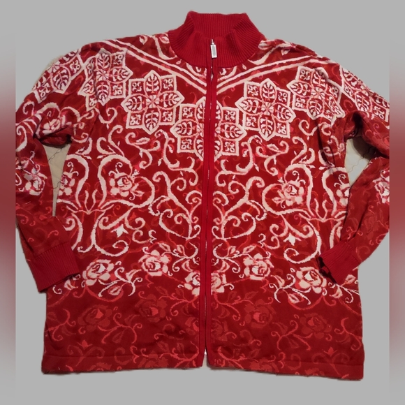 Bob Mackie Red and White Women's Cardigan - Picture 4 of 8